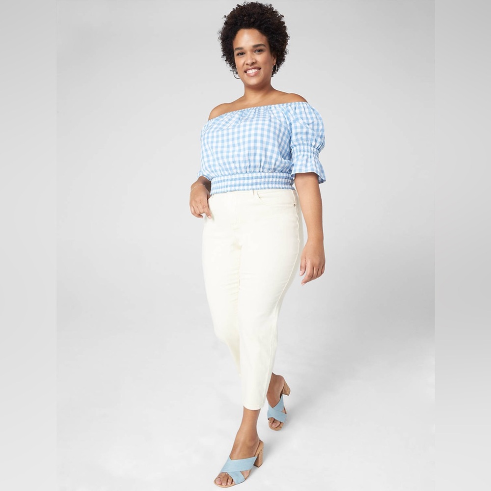 Lane Bryant Classic Crop Off-The-Shoulder Plaid Top